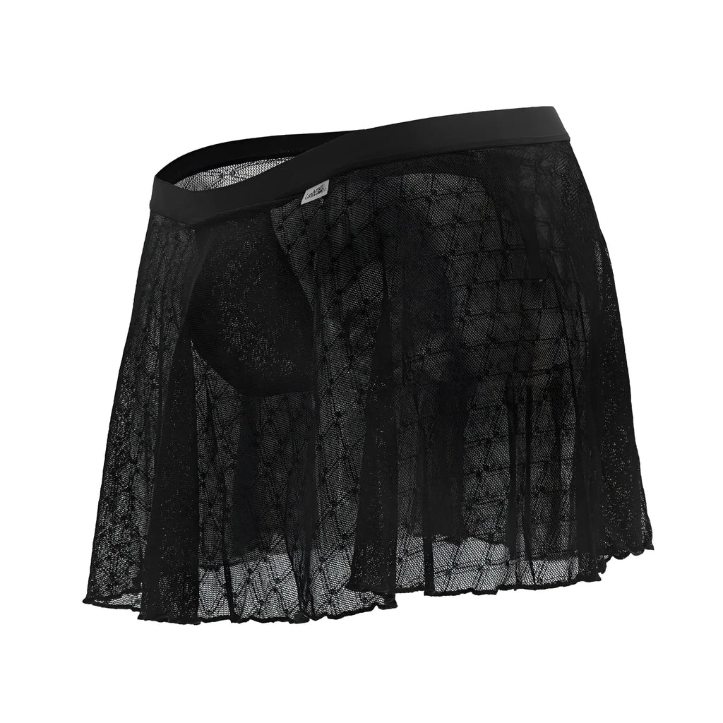 Black lace mesh skirt candy man 99813 with solid elastic waistband in black color