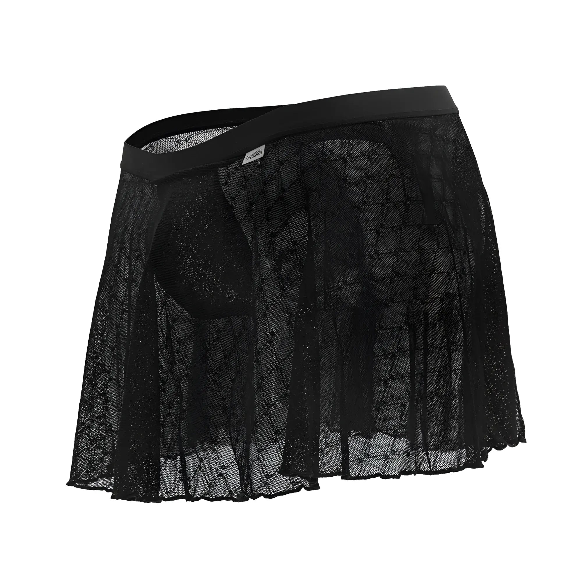 Black lace mesh skirt candy man 99813 with solid elastic waistband in black color