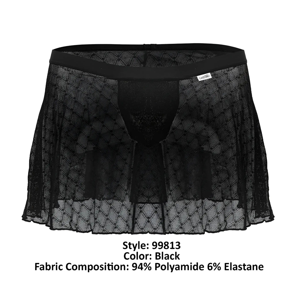 CandyMan 99813 black sheer mesh skirt with diamond pattern and elastic waistband for stylish layering