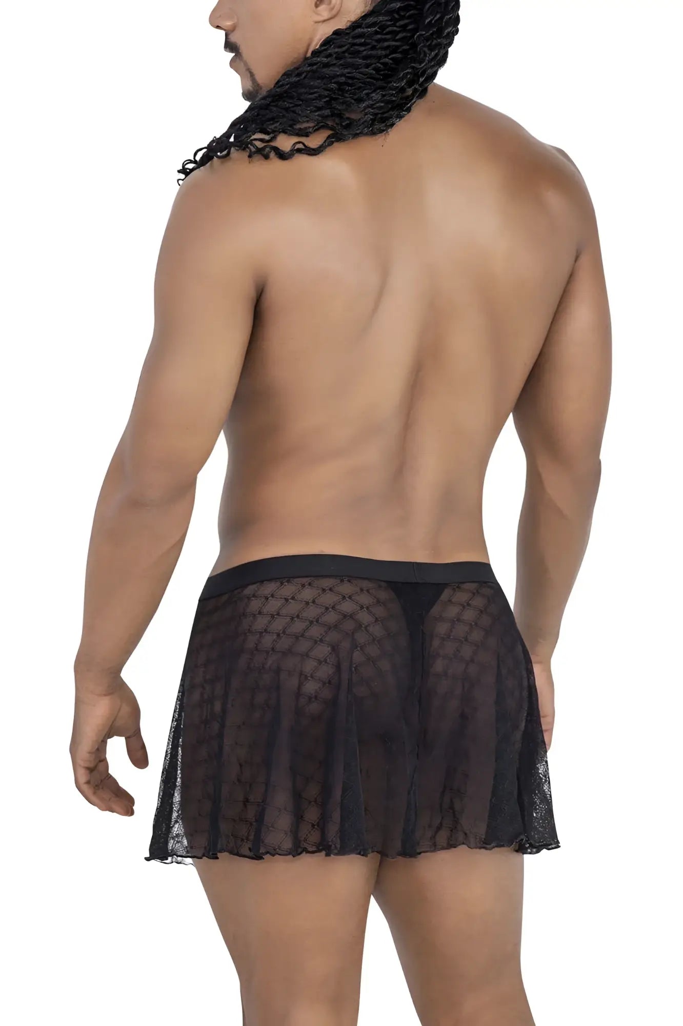 Black sheer lace mini skirt with fitted waistband from candyman 99813 mesh skirt color black