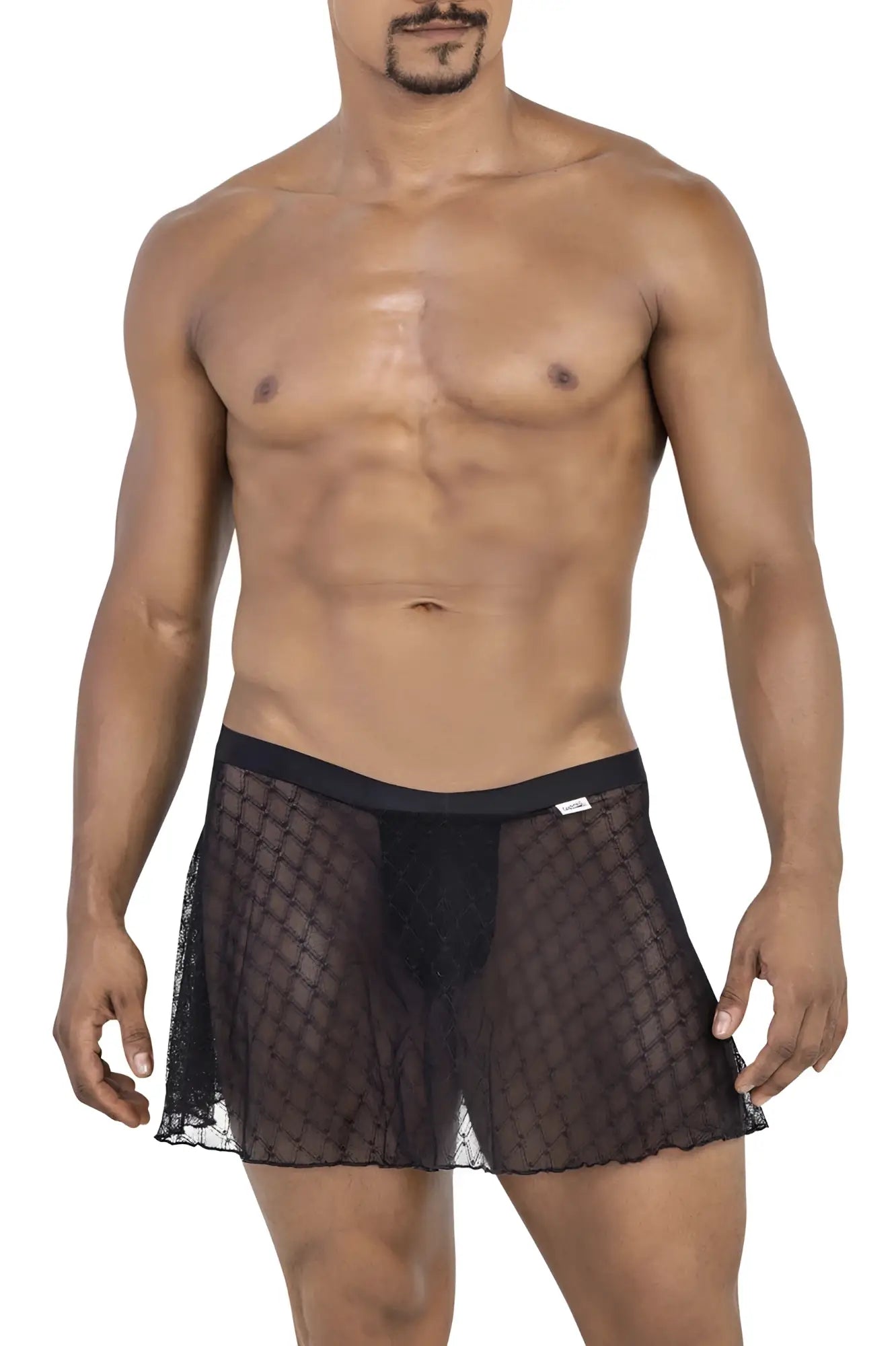 Black sheer mesh briefs with a solid waistband from candyman 99813 mesh skirt color black shown from the back