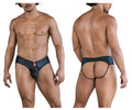Black leather-like men’s briefs candyMan 99817 bulge jockstrap with central pouch and gold-tone hardware
