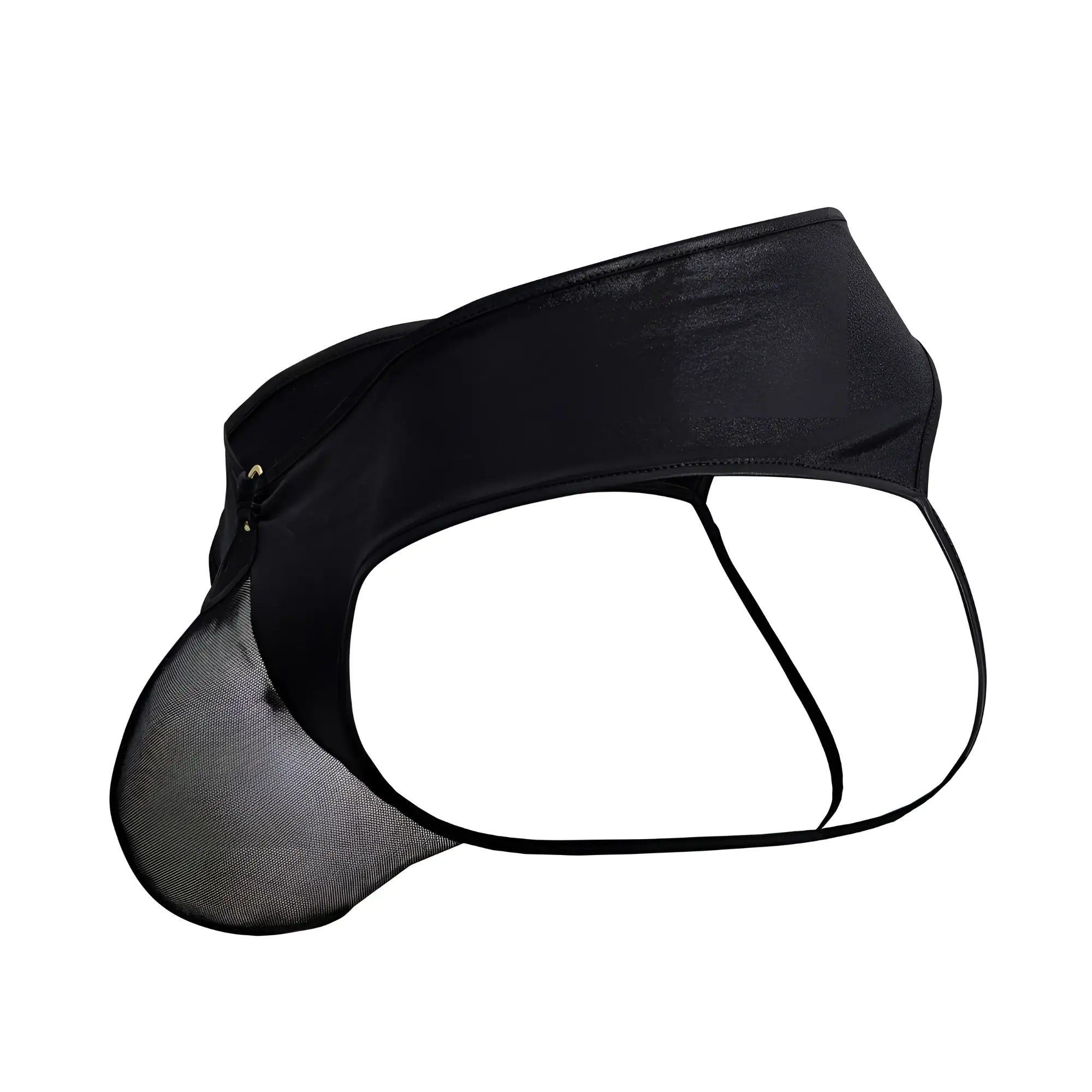 Black mesh and satin CandyMan 99817 bulge jockstrap briefs with sleek modern design in black color