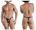 Gloss black candyman 99819 dom thong in shiny patent leather with metallic hardware accents and glossy finish