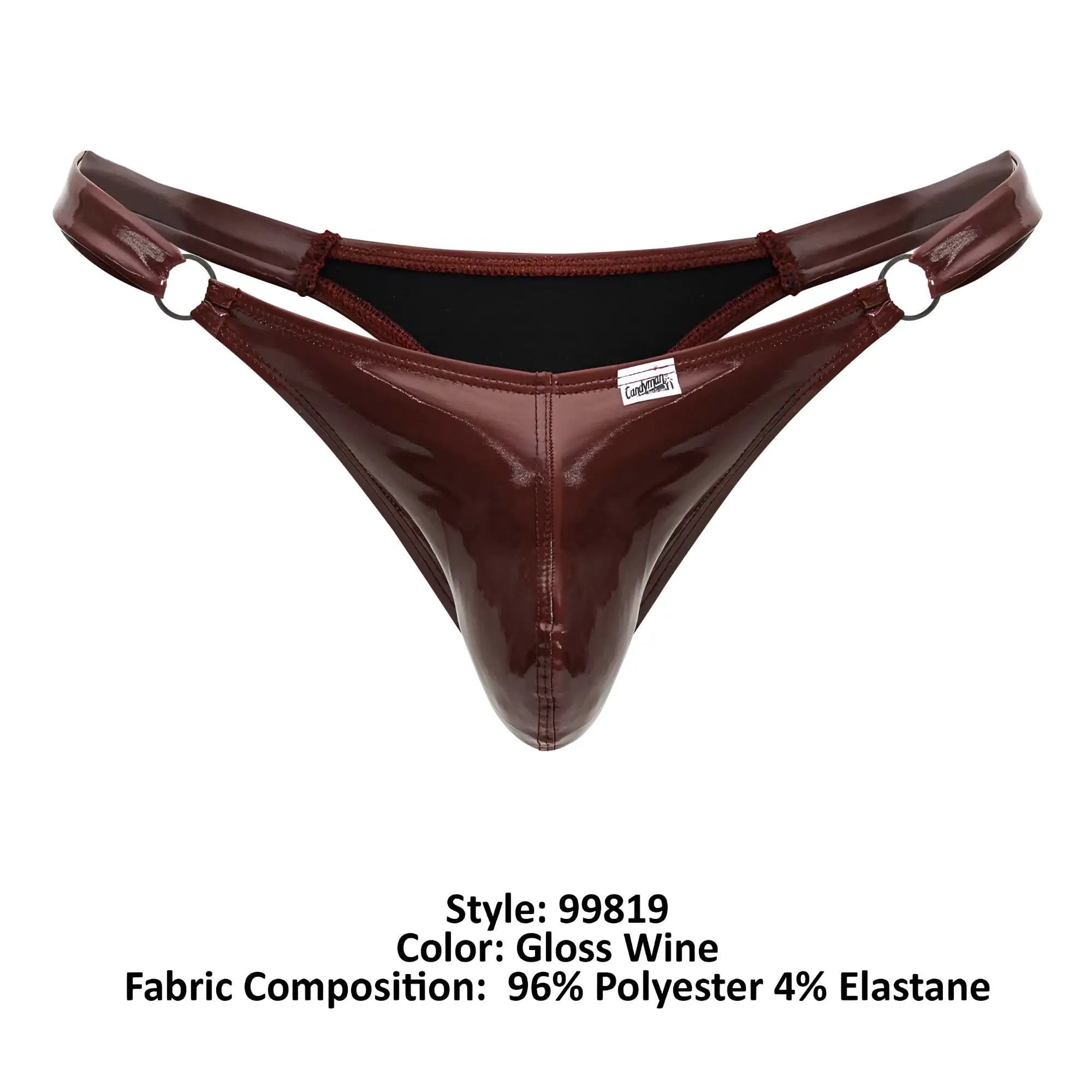 Gloss wine dom thong by Candyman 99819 made of shiny polyester and elastane with a sleek design