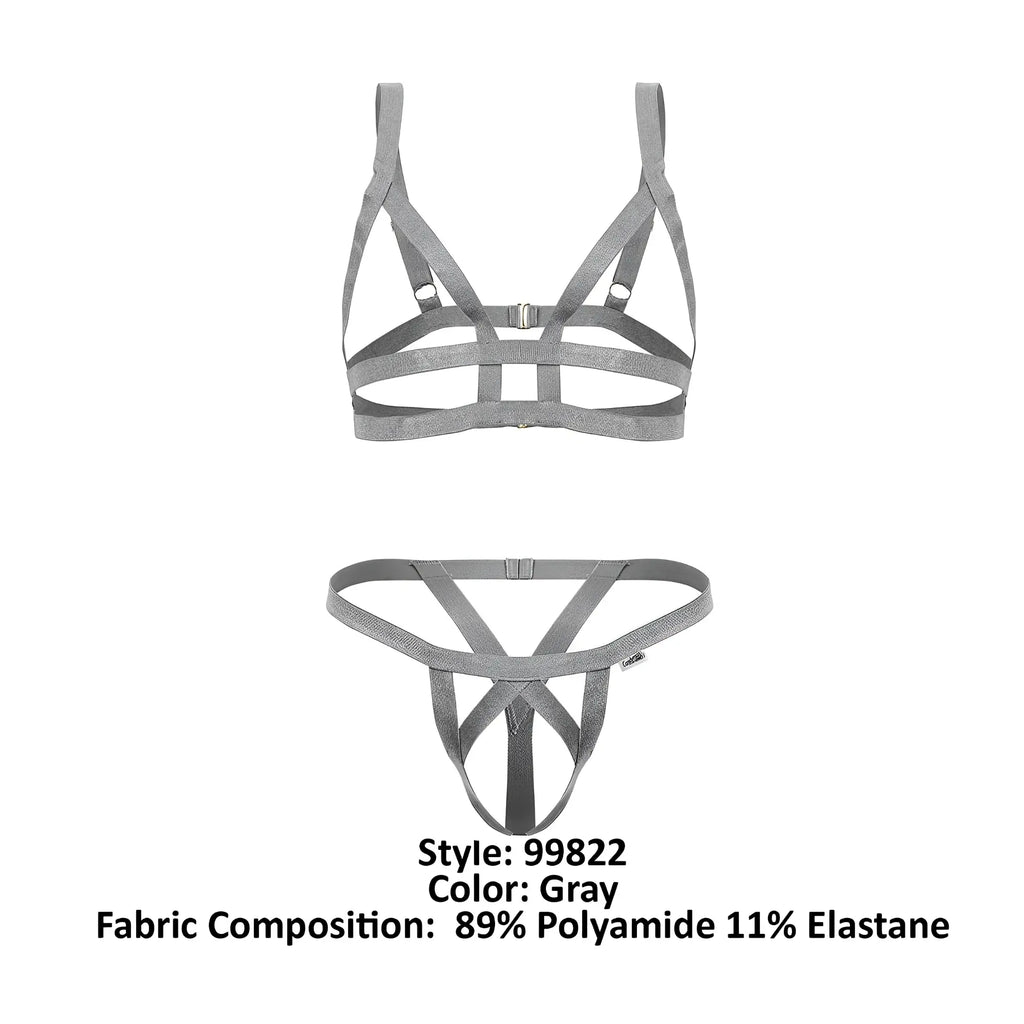 Gray strappy harness-style lingerie set candyMan 99822 made of 89 polyamide and 11 elastane