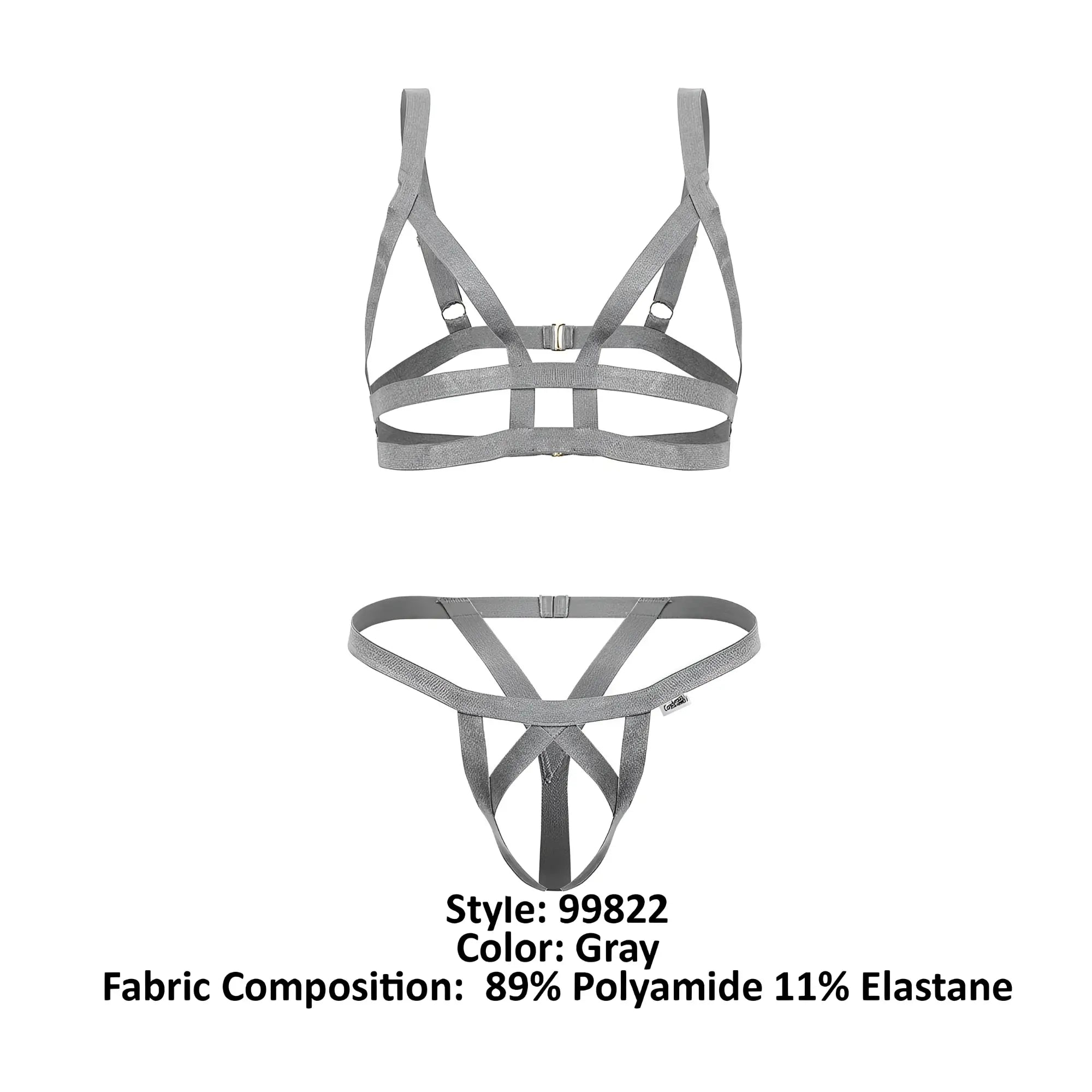 Gray strappy harness-style lingerie set candyMan 99822 made of 89 polyamide and 11 elastane