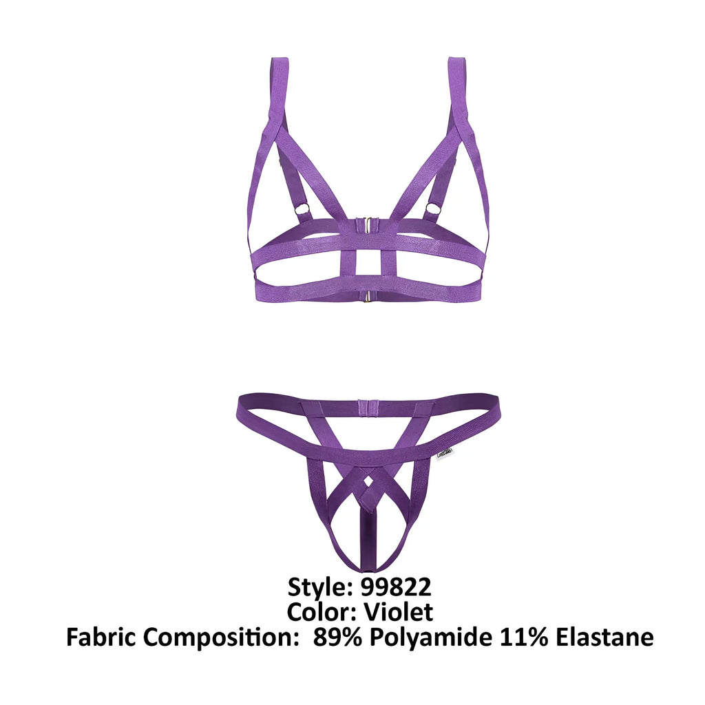 CandyMan 99822 two piece violet harness-style lingerie set made of 89% polyamide 11% elastane