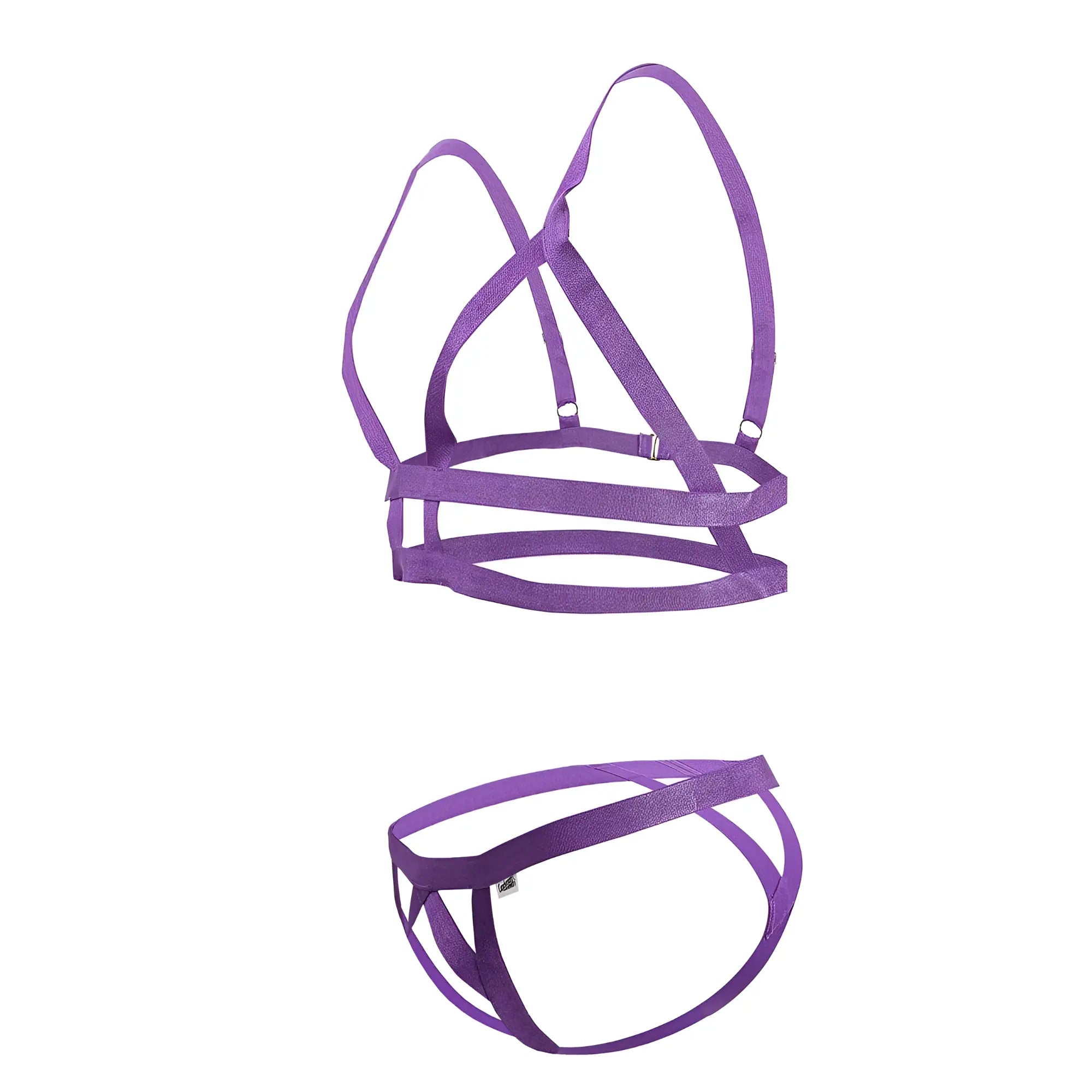 Purple satin harness set with adjustable straps and metallic clasps from candyman 99822 two piece outfit violet