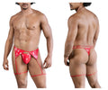 Red shiny latex thong with matching leg straps from candyman 99825 dom outfit in red showing front view