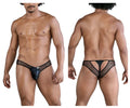 Black mesh thong from candyman 99826 features a glossy front panel with cutout design in fishnet fabric