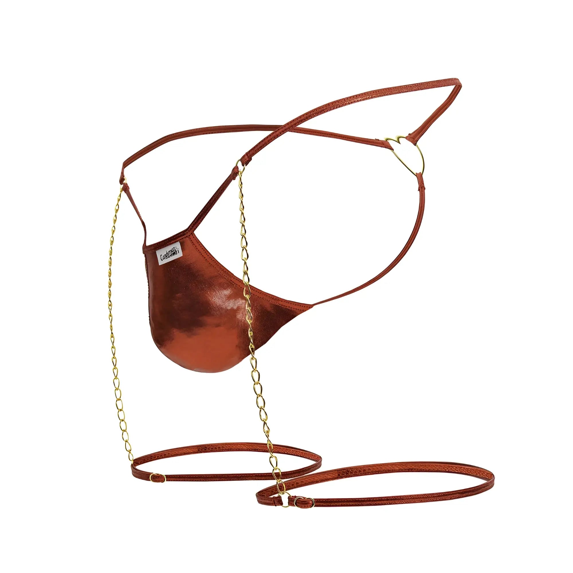 Copper metallic thong with gold chain and heart-shaped clasp from candyman 99827 chain-garter thongs red color