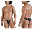 Black lace thong candyMan 99829 with textured patterned design and adjustable straps in color black