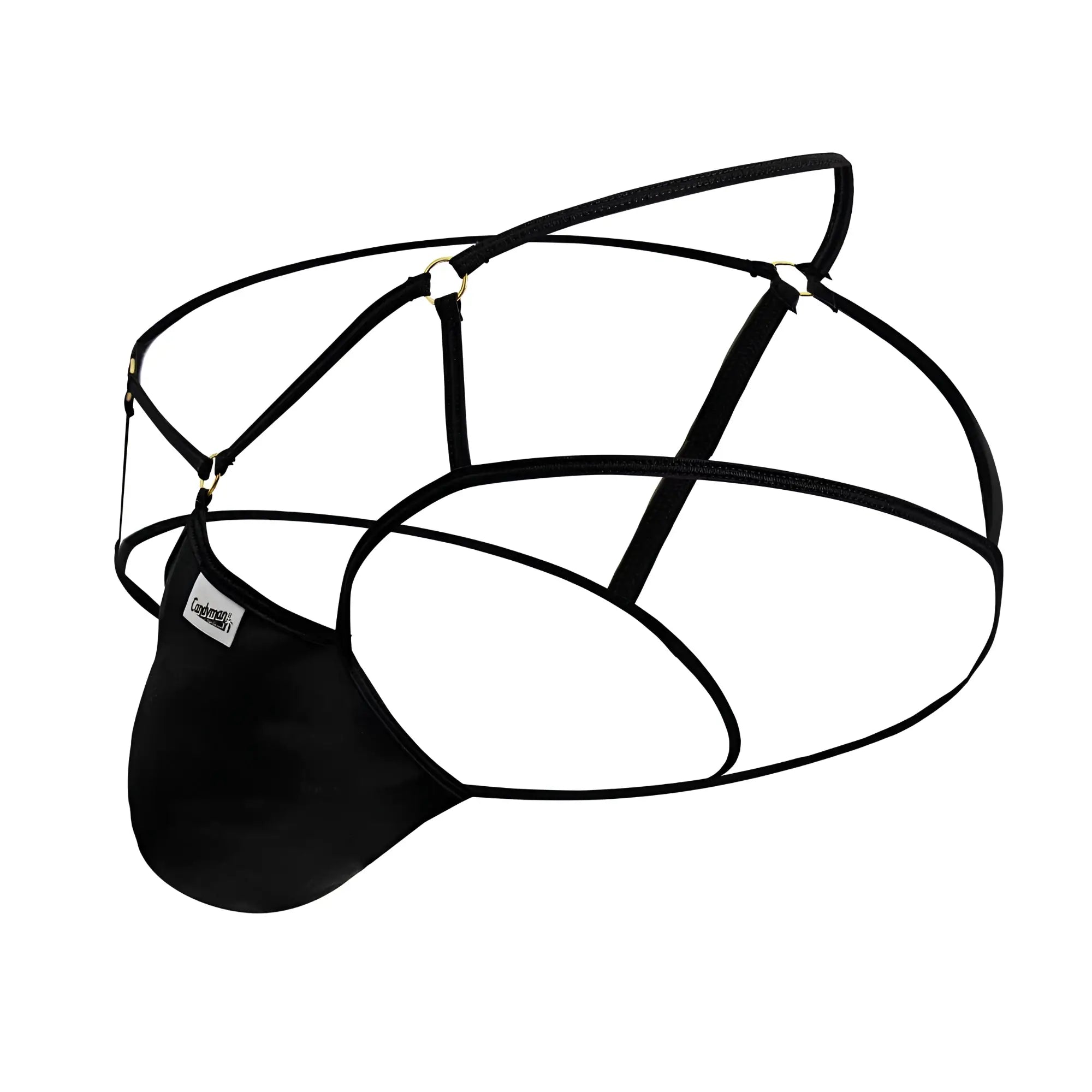 Black candyMan 99831 cage jockstrap with sleek black mesh briefs and adjustable straps in minimalist design