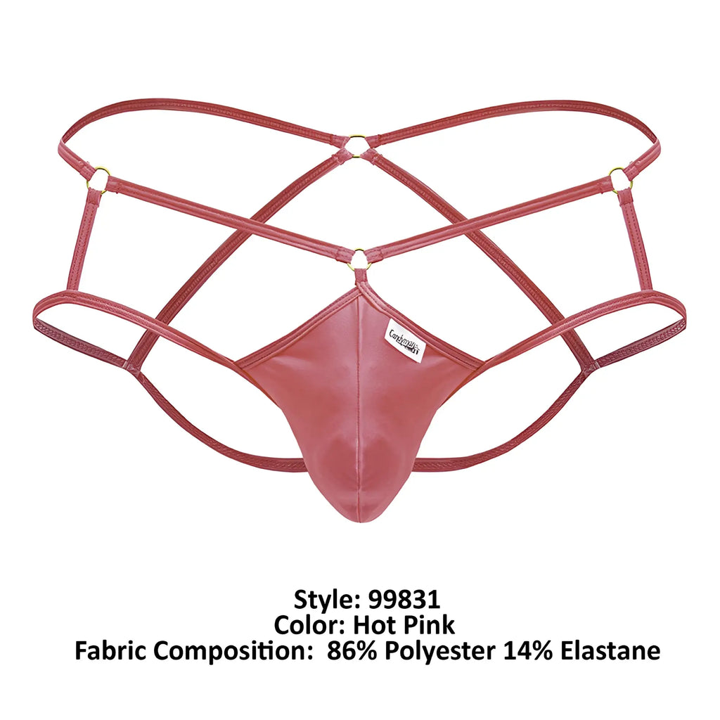 Hot pink candyMan 99831 cage jockstrap with lace-up thong made of 86% polyester 14% elastane front view