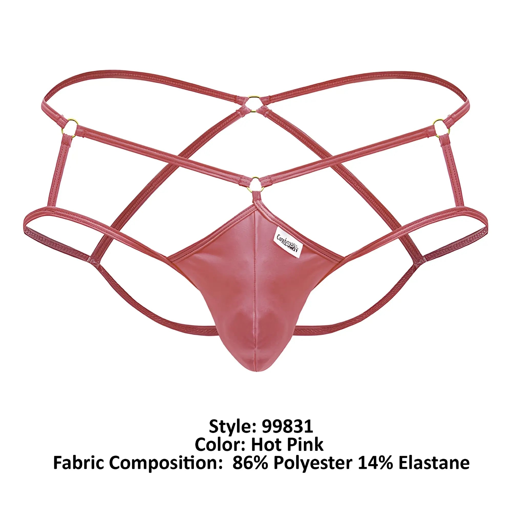 Hot pink candyMan 99831 cage jockstrap with lace-up thong made of 86% polyester 14% elastane front view