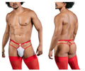 Red and white lace-trimmed CandyMan 99833 Murse thong with central cross design in front view