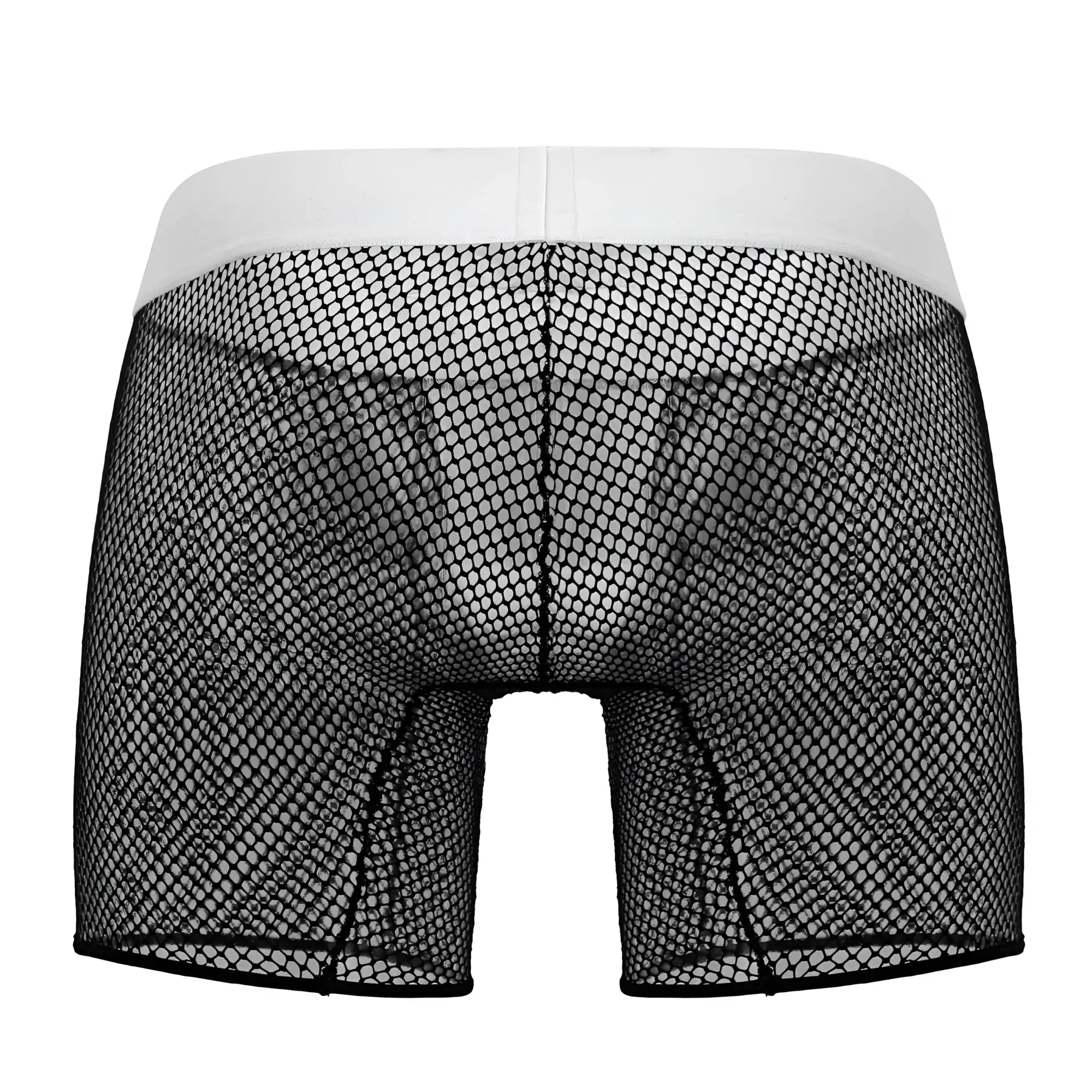 Black mesh boxer briefs with white elastic waistband candy man 99834 tuxedo trunks in black color