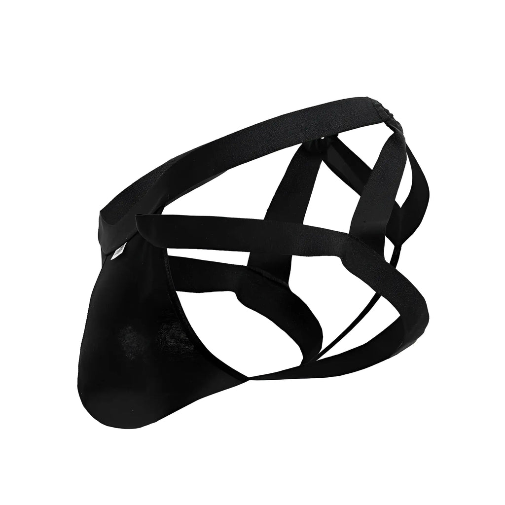 Black mesh briefs with crisscross strap design by candyman 99840 for stylish and breathable underwear wear