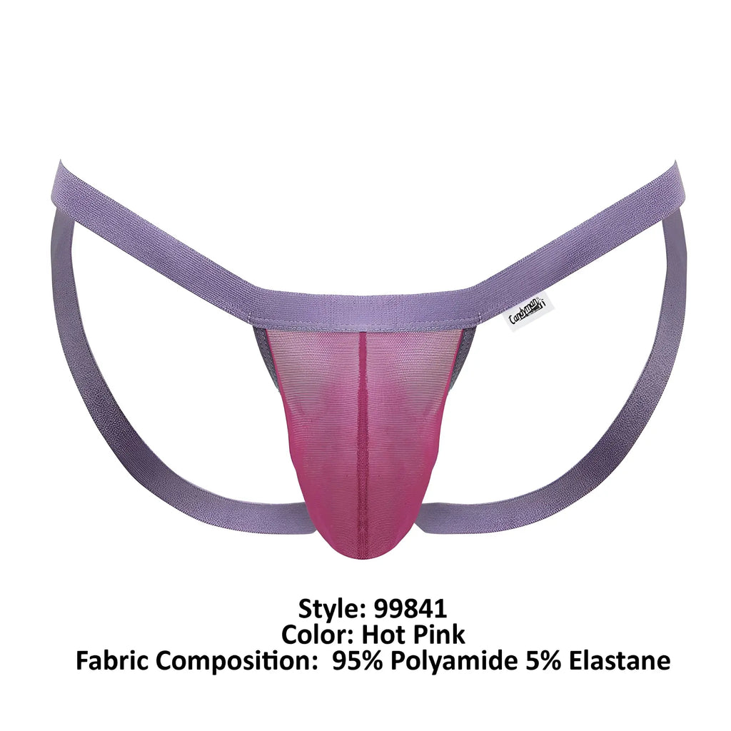 CandyMan 99841 mesh thong in hot pink and purple with mesh front panel made of 95% polyamide 5% elastane