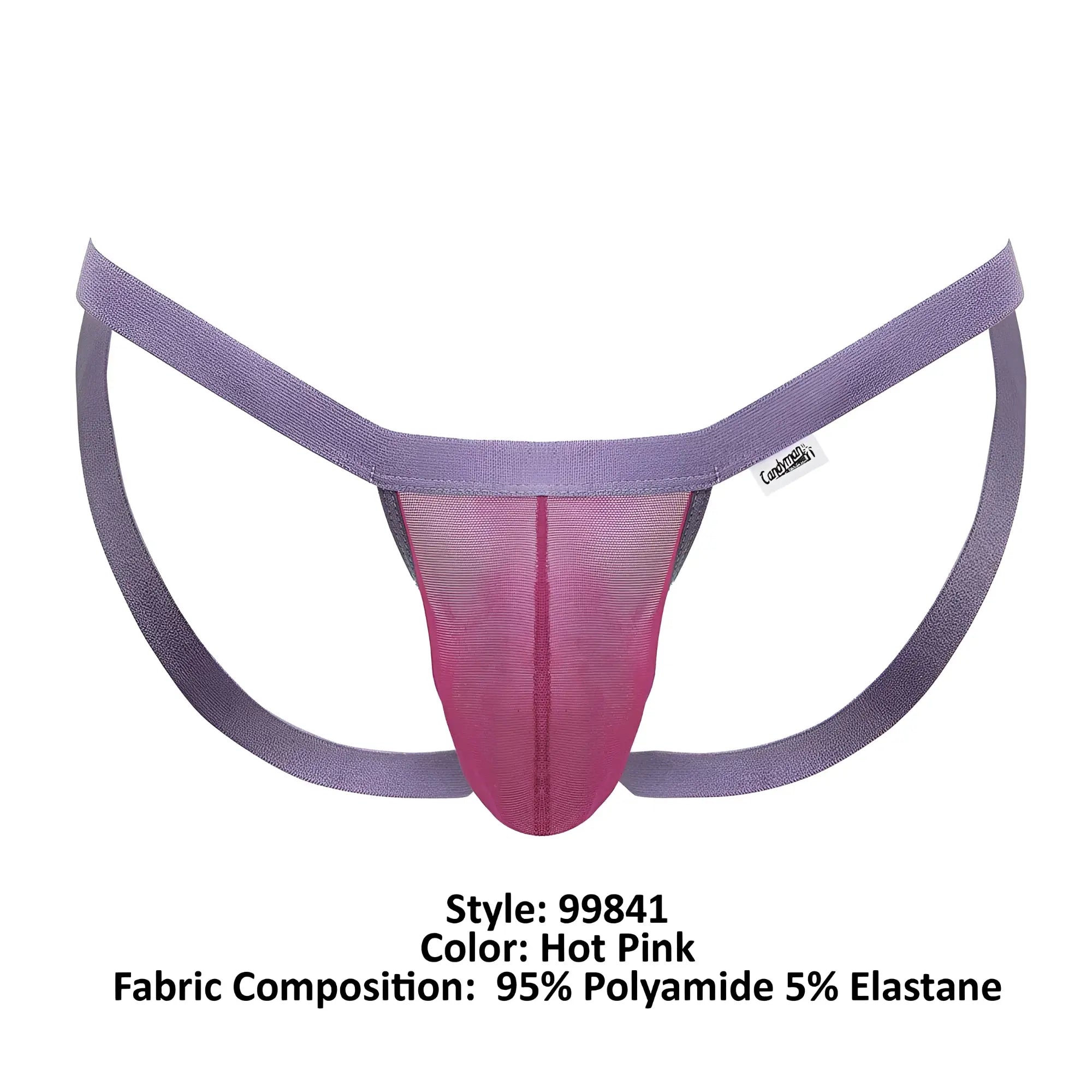 CandyMan 99841 mesh thong in hot pink and purple with mesh front panel made of 95% polyamide 5% elastane