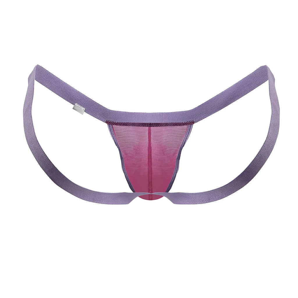 CandyMan 99841 mesh thong in hot pink features purple and pink mesh with wide elastic straps for comfortable fit