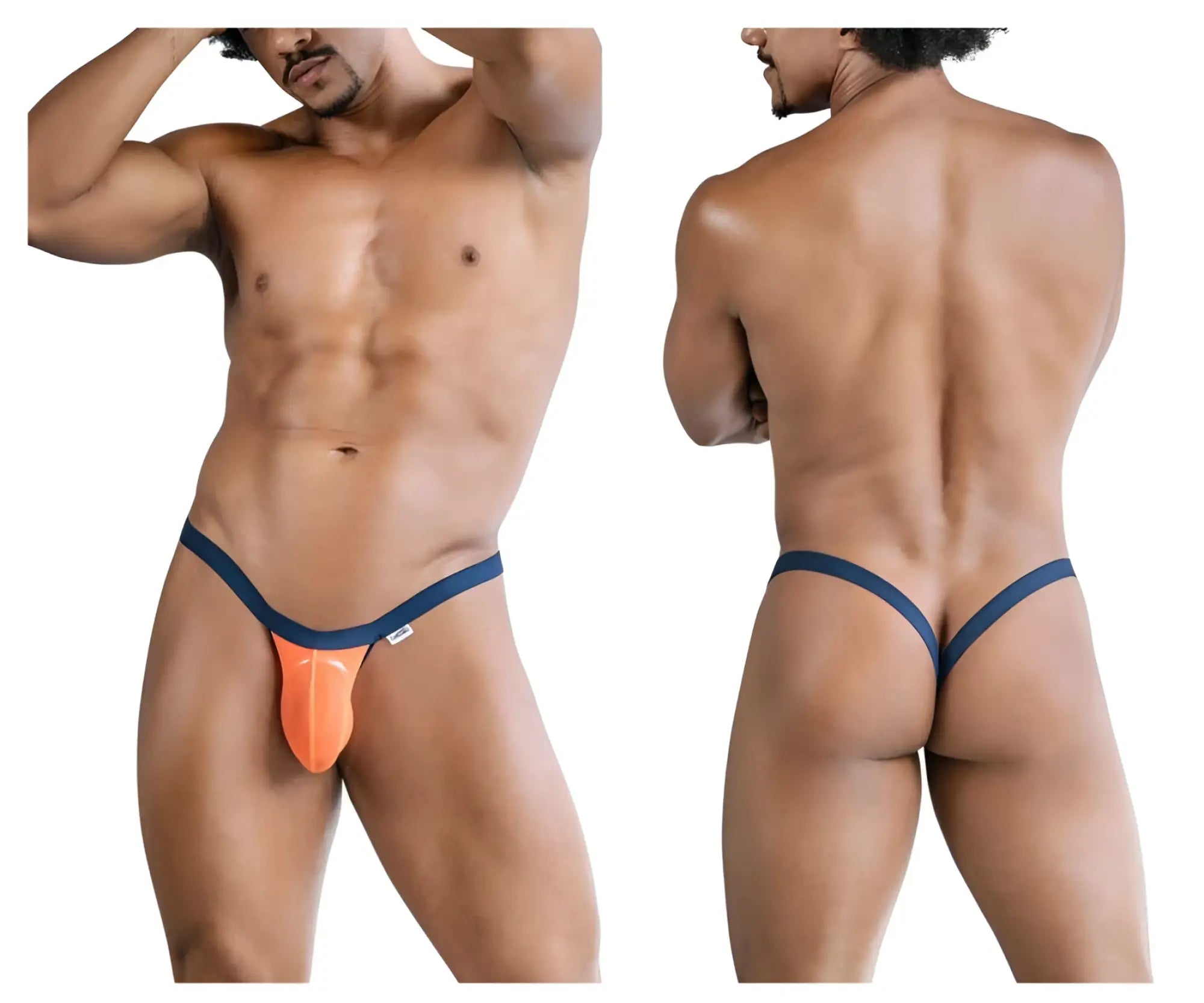CandyMan 99841 mesh thong in orange with navy blue support and contoured design for comfort and style