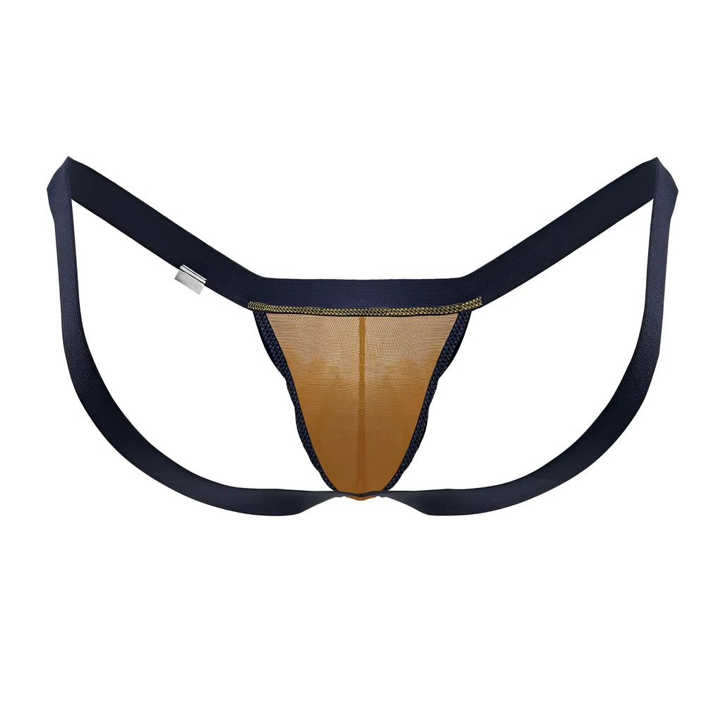 Candyman 99841 mesh thong in navy blue and tan mesh with elastic straps for comfortable fit