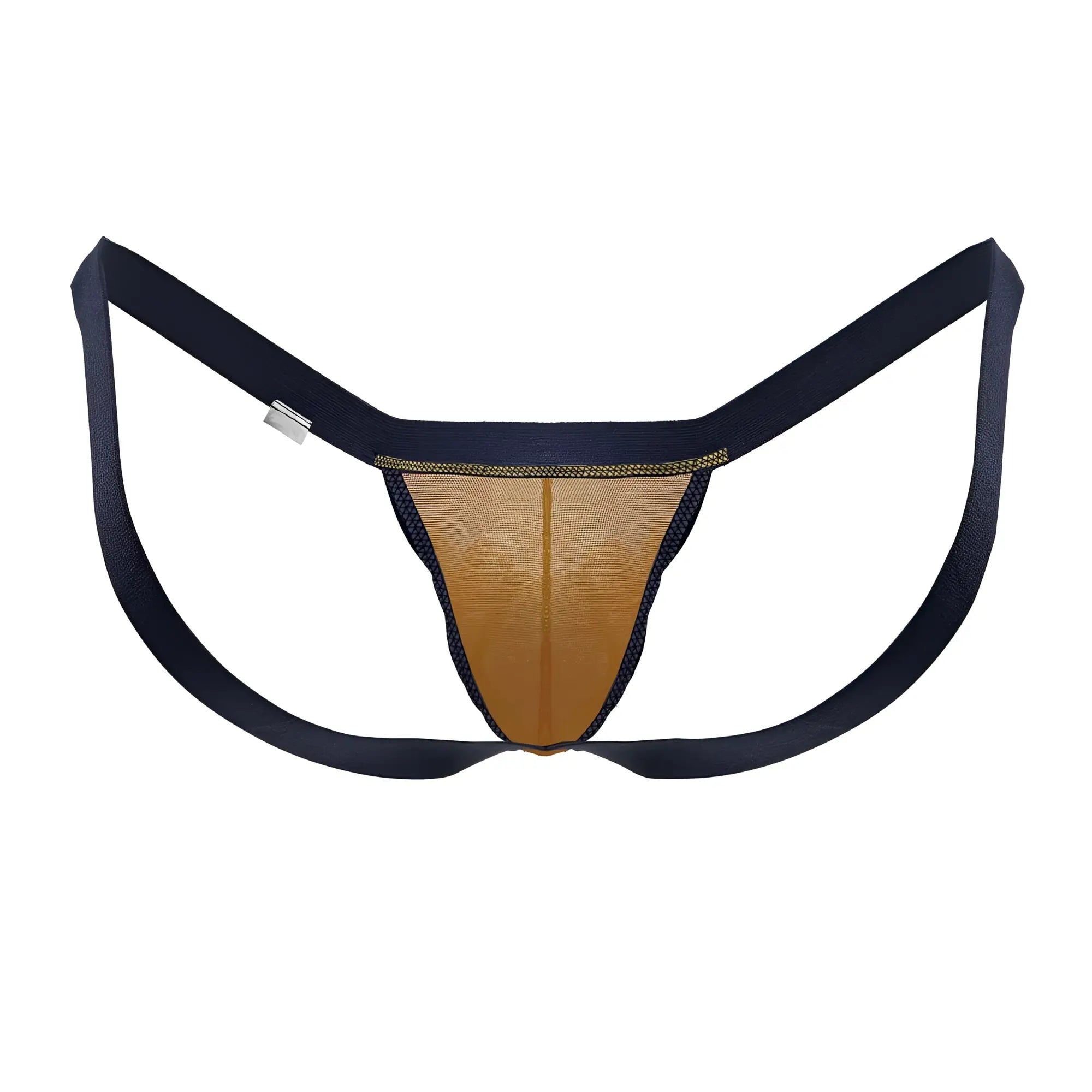 Candyman 99841 mesh thong in navy blue and tan mesh with elastic straps for comfortable fit