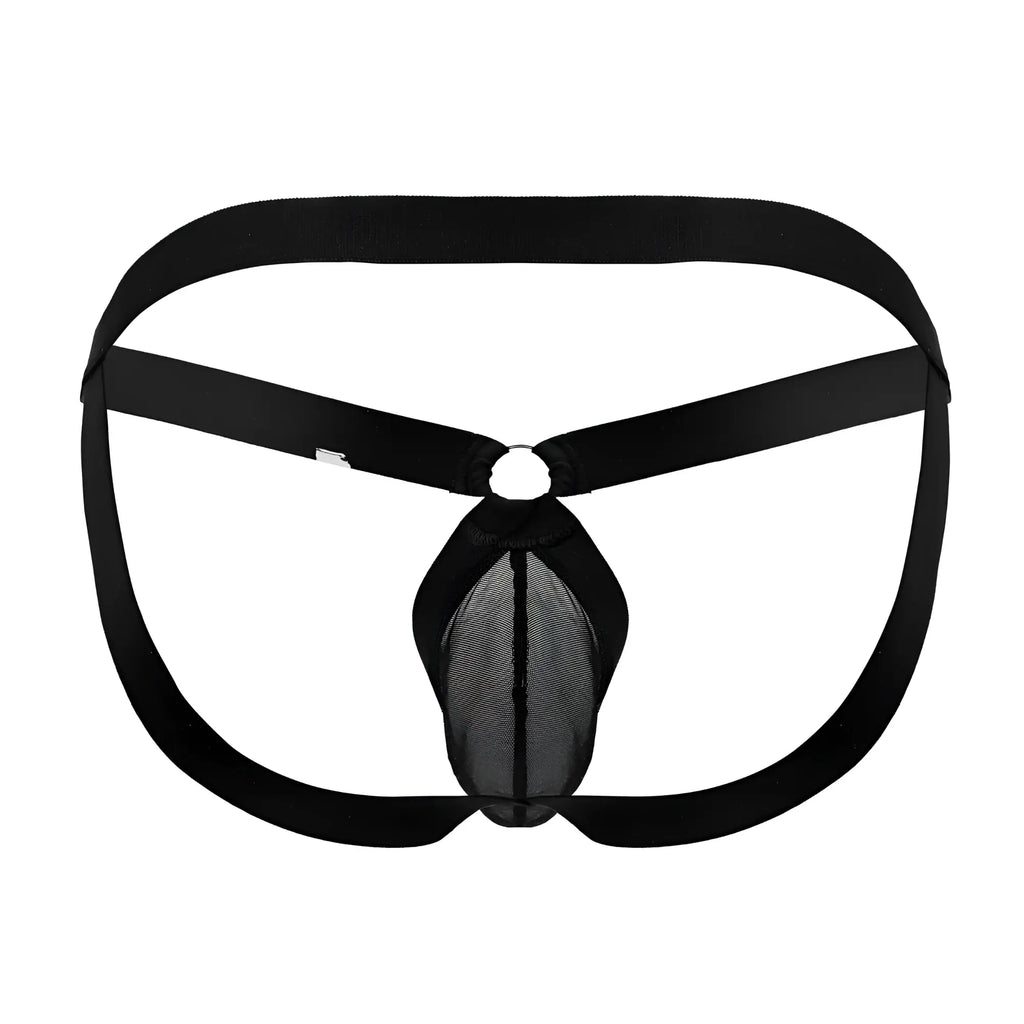 Black mesh brief with elastic waistband and supportive straps from Candyman 99842 mesh jockstrap in black