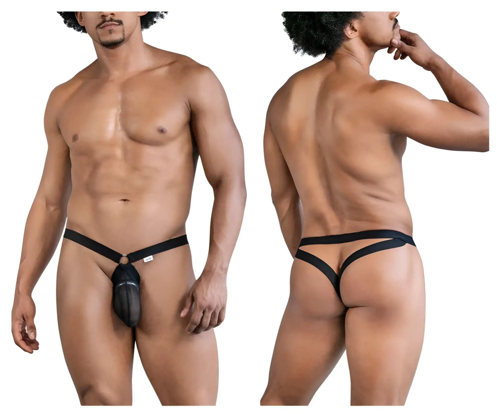 Black sleek candyMan 99842 mesh jockstrap with central pouch and adjustable straps for support and style