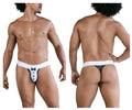 Candyman 99846 tuxedo thongs in black featuring white and black tuxedo-themed briefs with a bow tie design on front