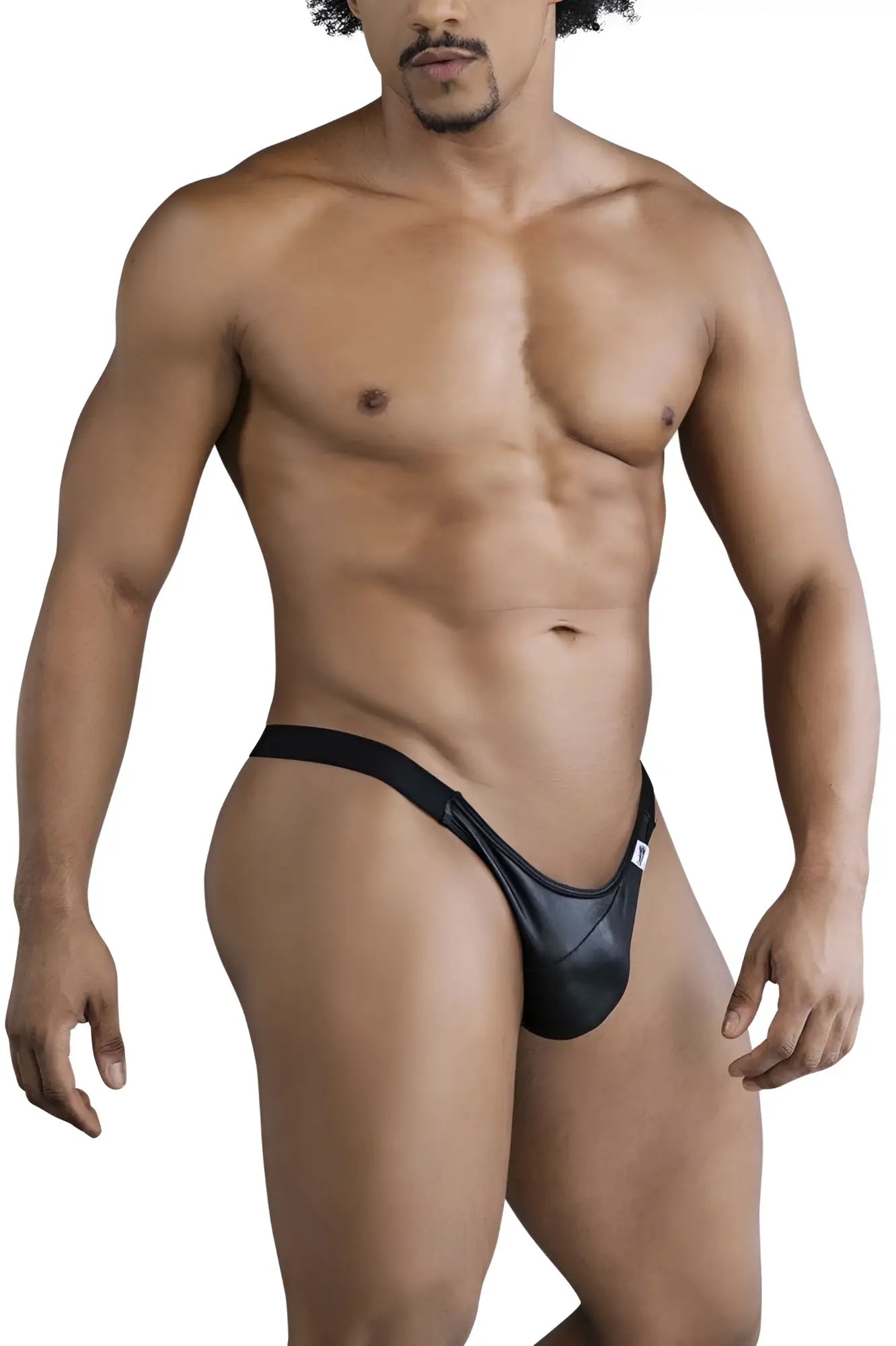 Black leather-like thong from candyman 99848 bikini thongs with sleek form-fitting design in black