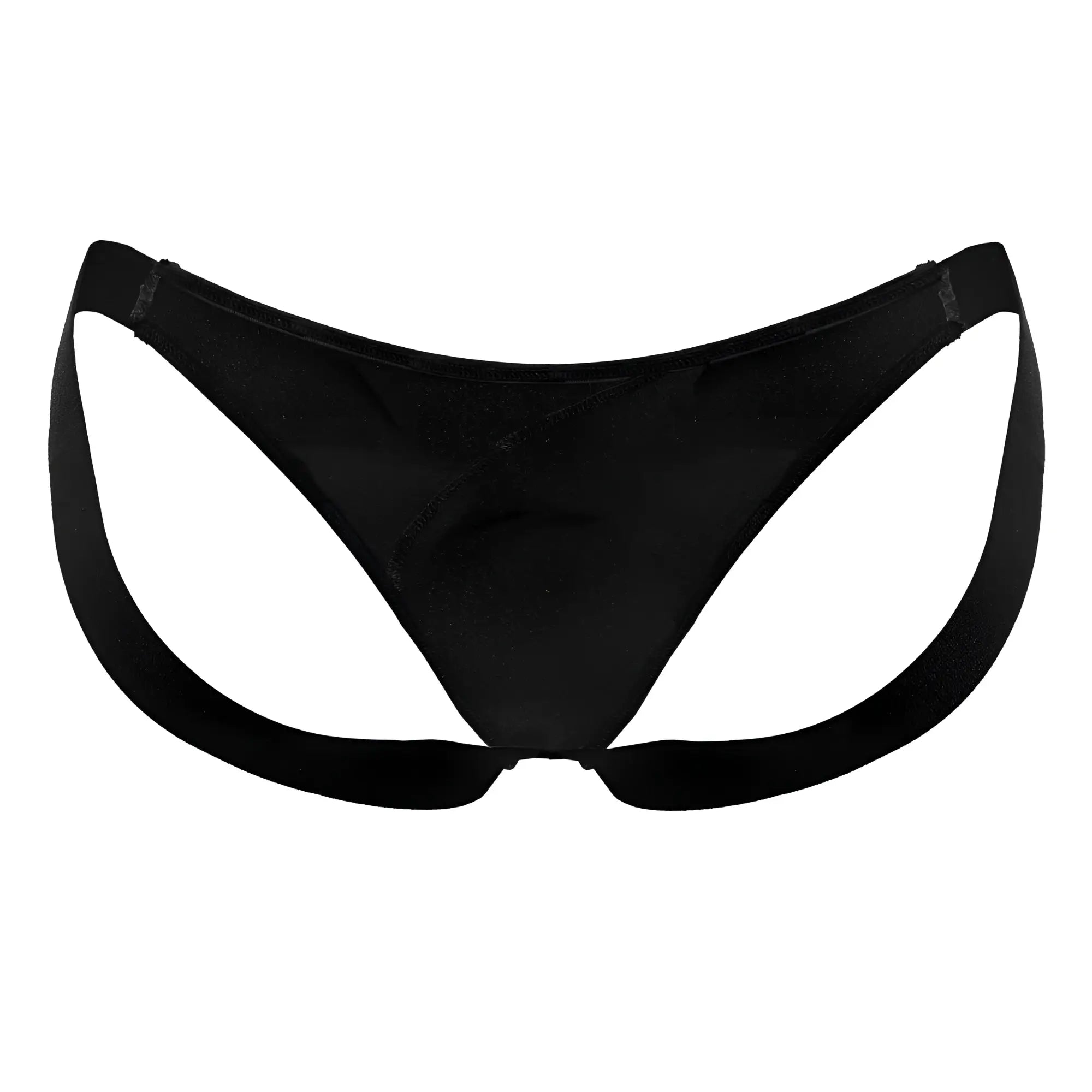 Black seamless thong bikini with wide supportive straps made of stretchy fabric by candyman 99848