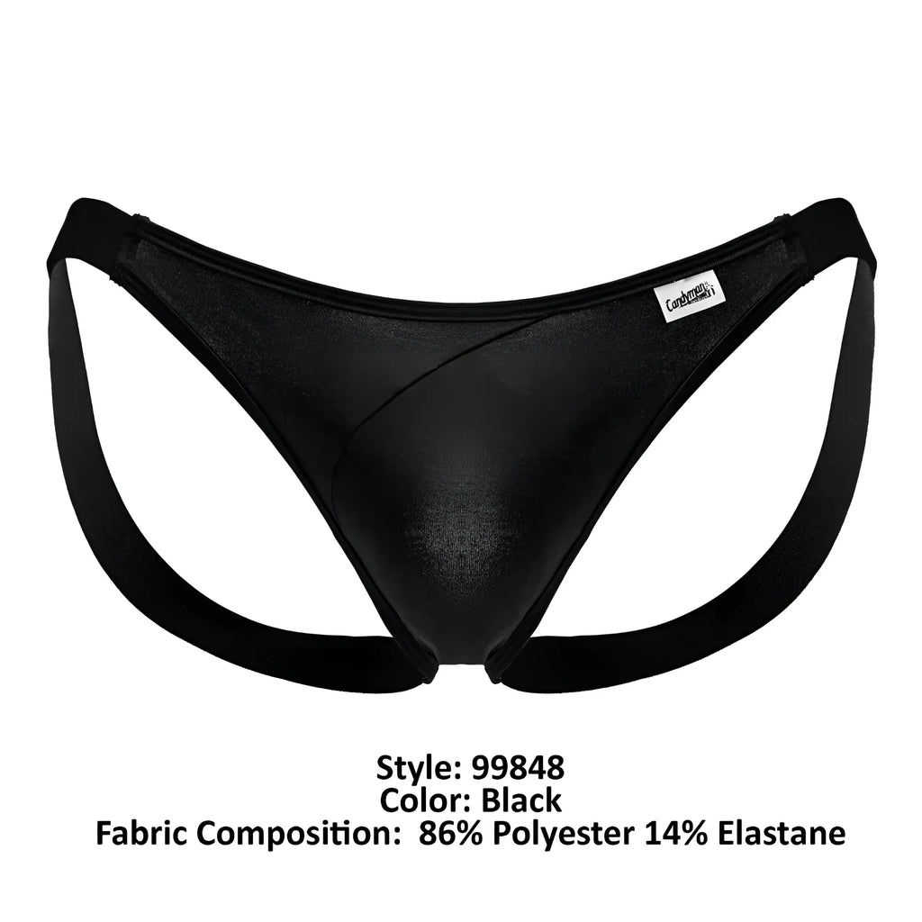 Black shiny polyester and elastane candyMan 99848 bikini thongs with sleek form-fitting design