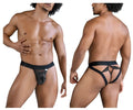 Black lace-trimmed mens briefs with sheer mesh front panel and adjustable side straps candyMan 99849 lace-mesh thongs