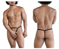 Candyman 99852 nudist thong in black with gold-tone hardware and a small white label on the front