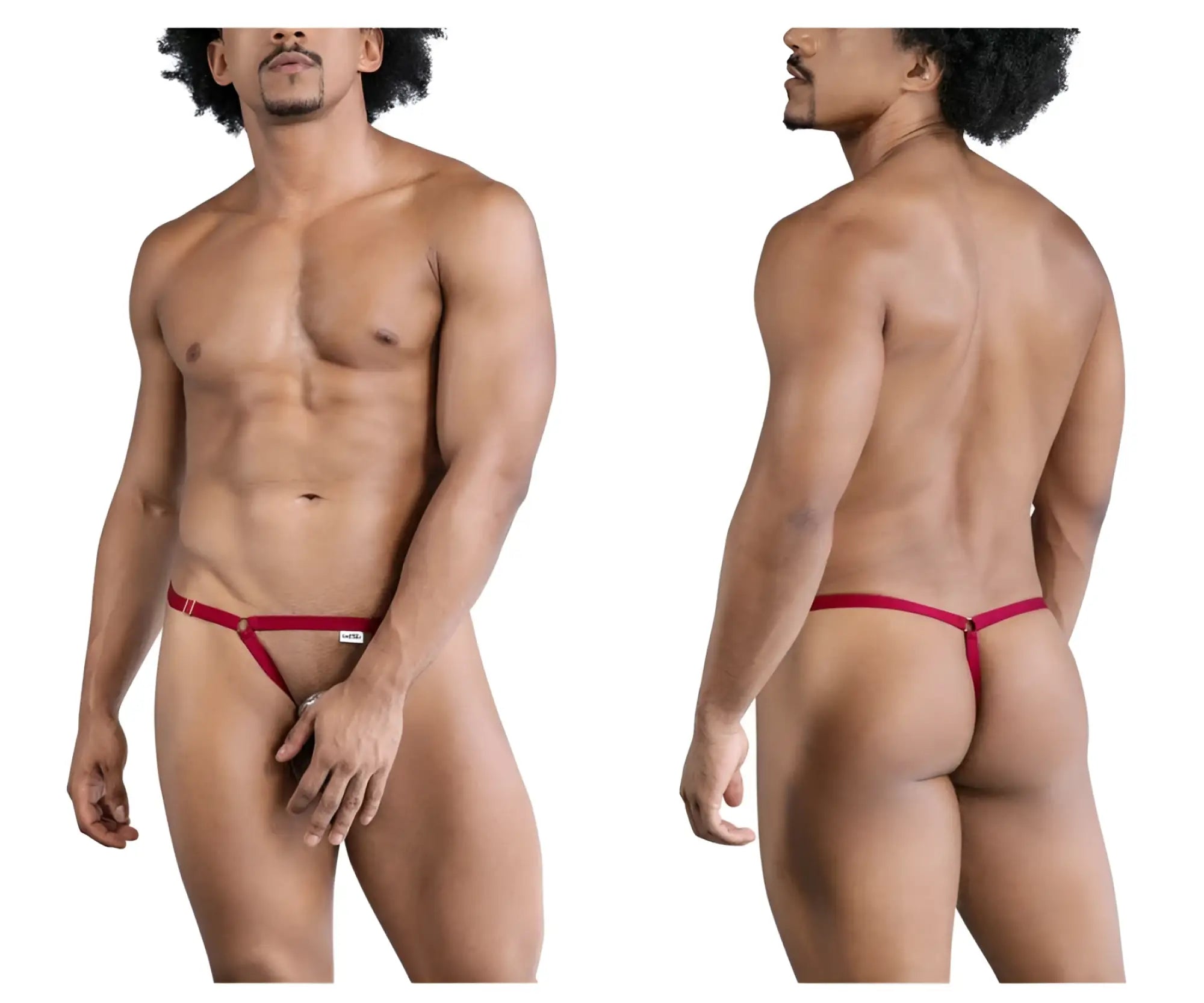 Red thong from candyman 99852 nudist thongs with central clasp and adjustable side straps in red color