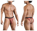 Rust-colored lace briefs with black elastic waistband and back tie shown from the back in candyman 99853 lace jockstrap