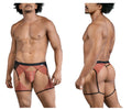 Rust-colored lace mens briefs with black trim and garter straps from CandyMan 99854 lace-garter outfit