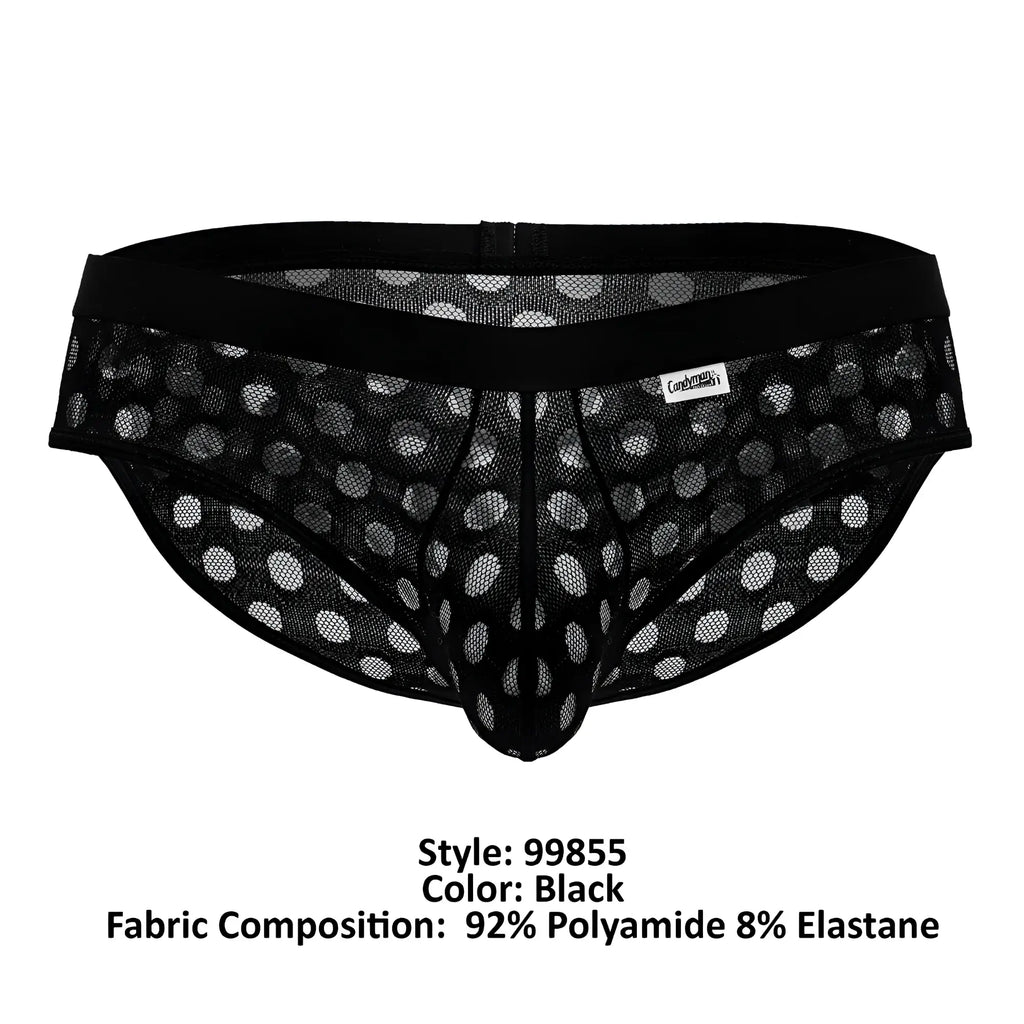 Candyman 99855 black mesh briefs with polka dot pattern and solid black waistband for stylish comfort