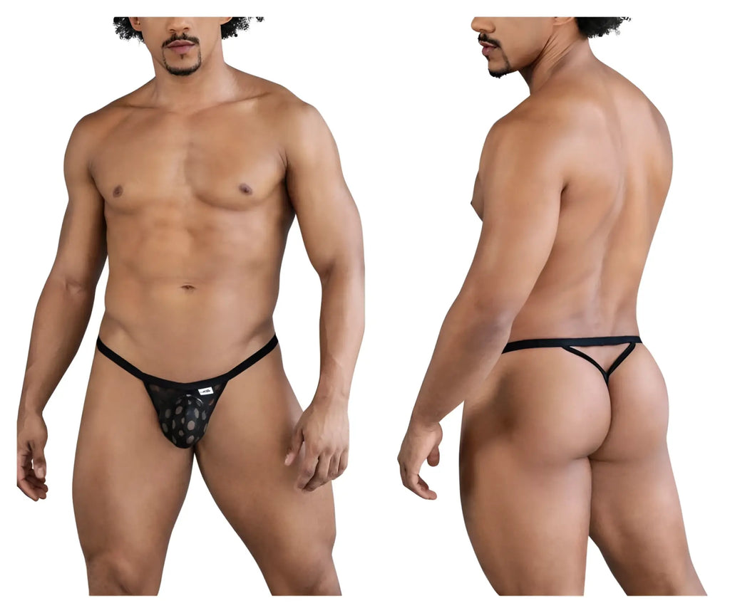 Black lace thong CandyMan 99856 polka mesh with subtle pattern and thin supportive straps in black color