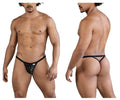 Black lace thong CandyMan 99856 polka mesh with subtle pattern and thin supportive straps in black color