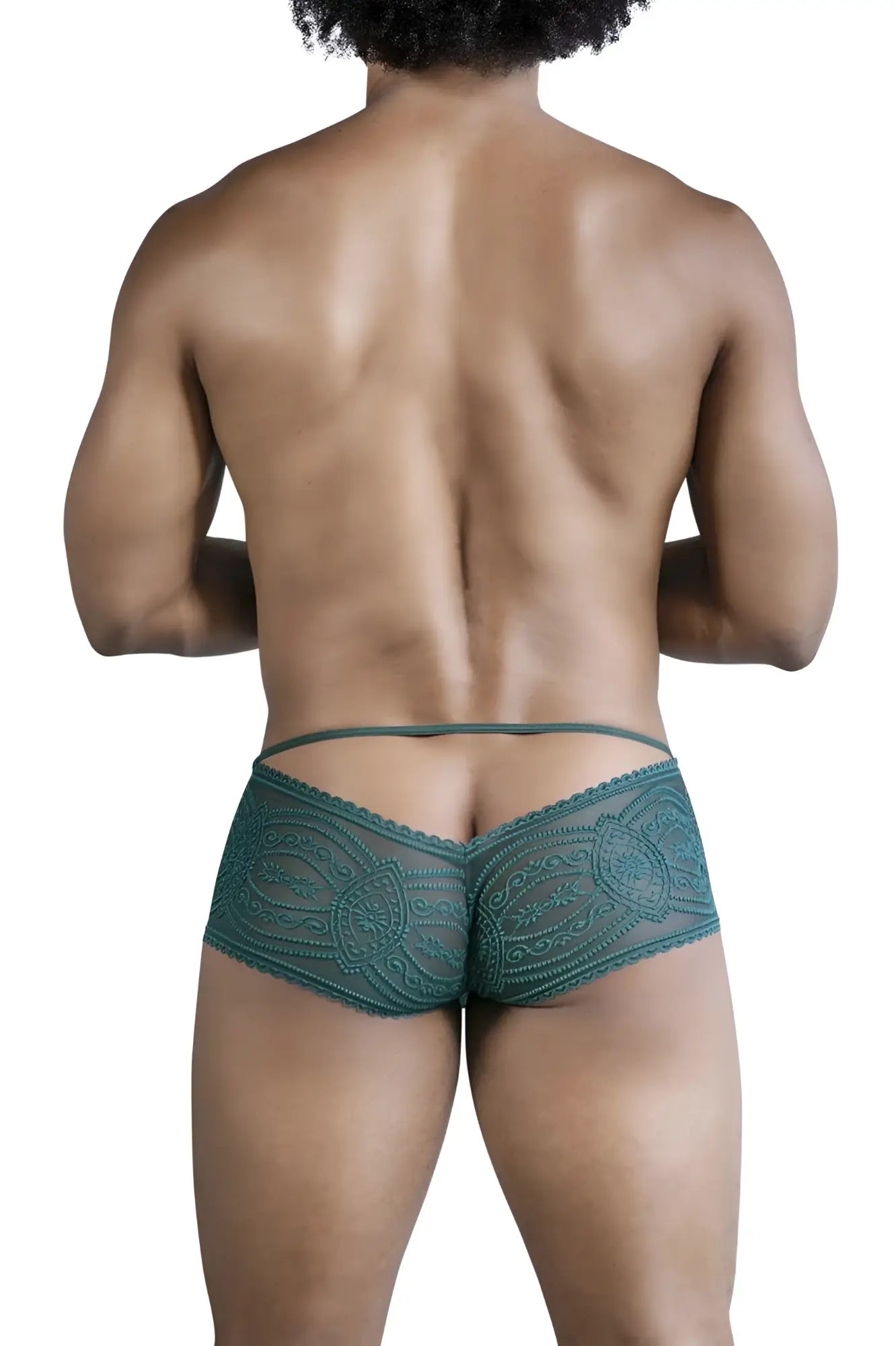 Teal lace briefs candy man 99857 with intricate floral patterns and delicate sheer design in green color