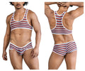 CandyMan 99859 two piece striped mesh tank top and briefs set in red white and navy blue for comfortable wear