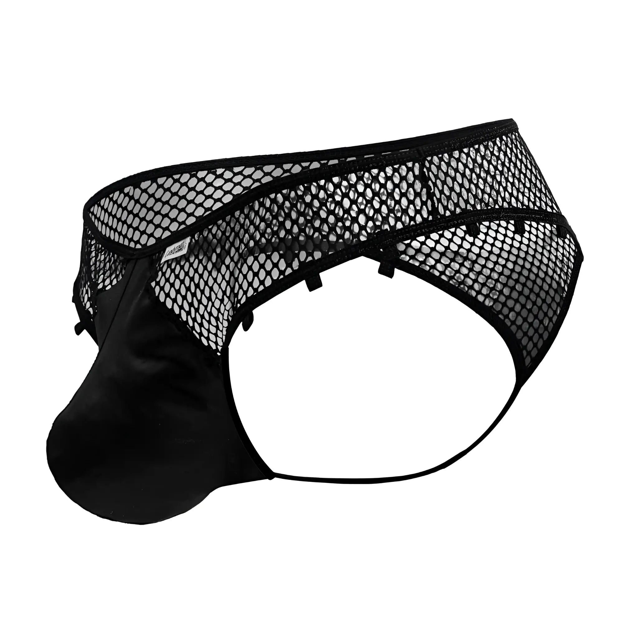 Black mesh briefs with solid satin pouch and adjustable straps from candyman 99860 fishnet thongs in black