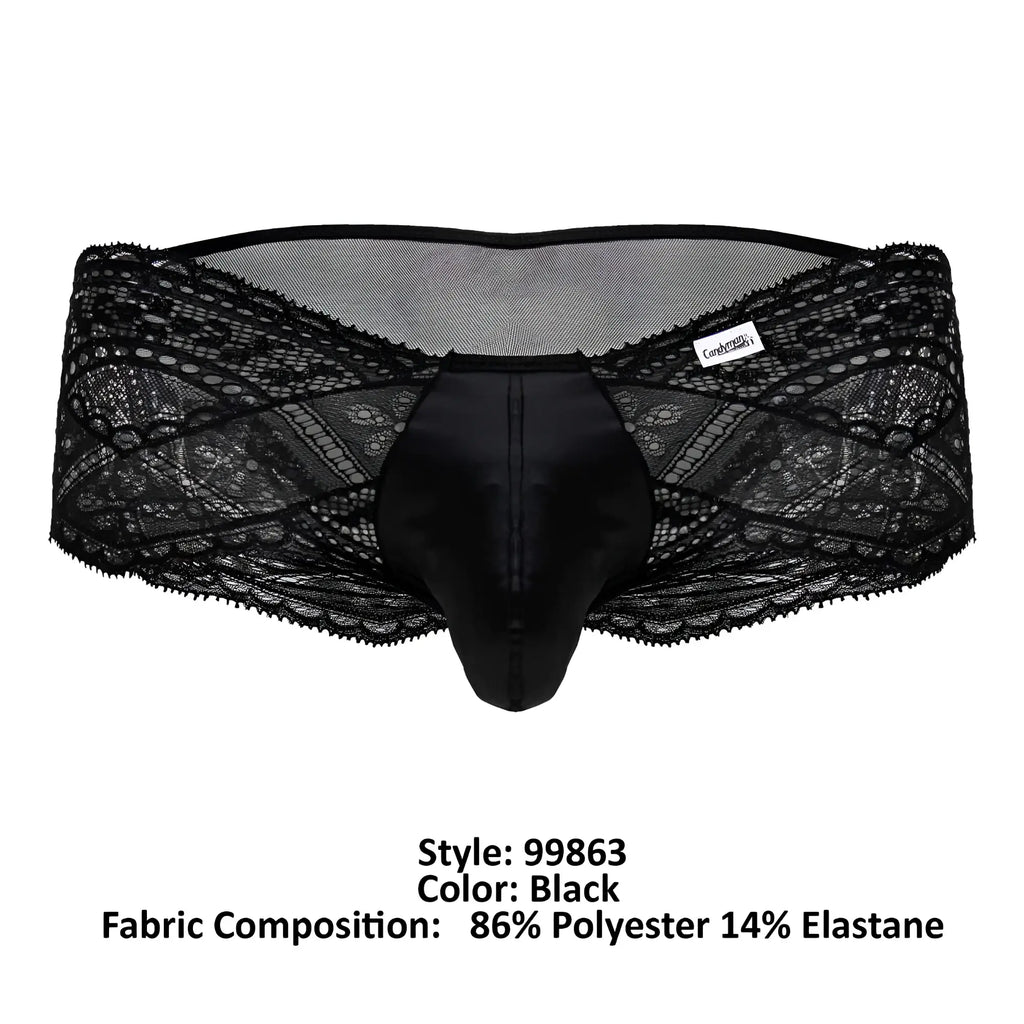 Black lace-trimmed men’s briefs with a satin front panel from candyman in black color