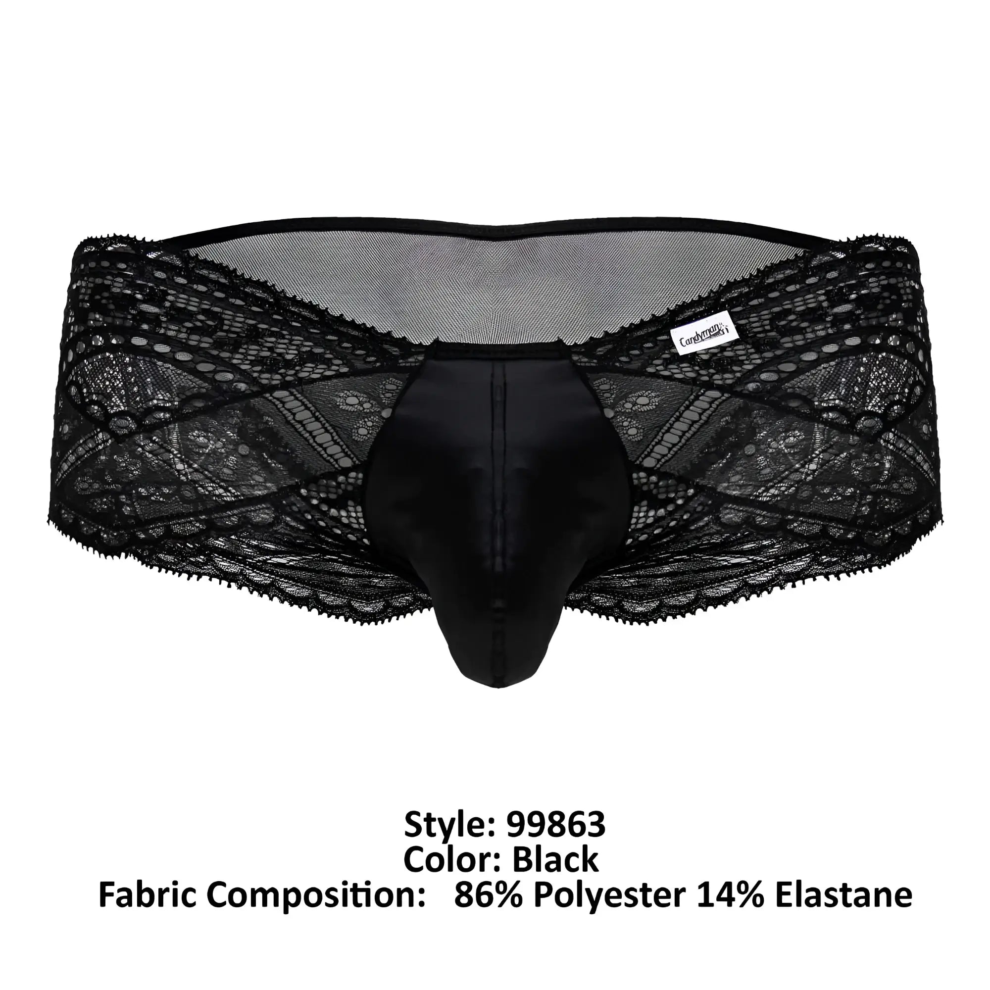 Black lace-trimmed men’s briefs with a satin front panel from candyman in black color