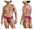 Red lace thong candyMan 99868 featuring an intricate floral pattern in wine color lace brief style