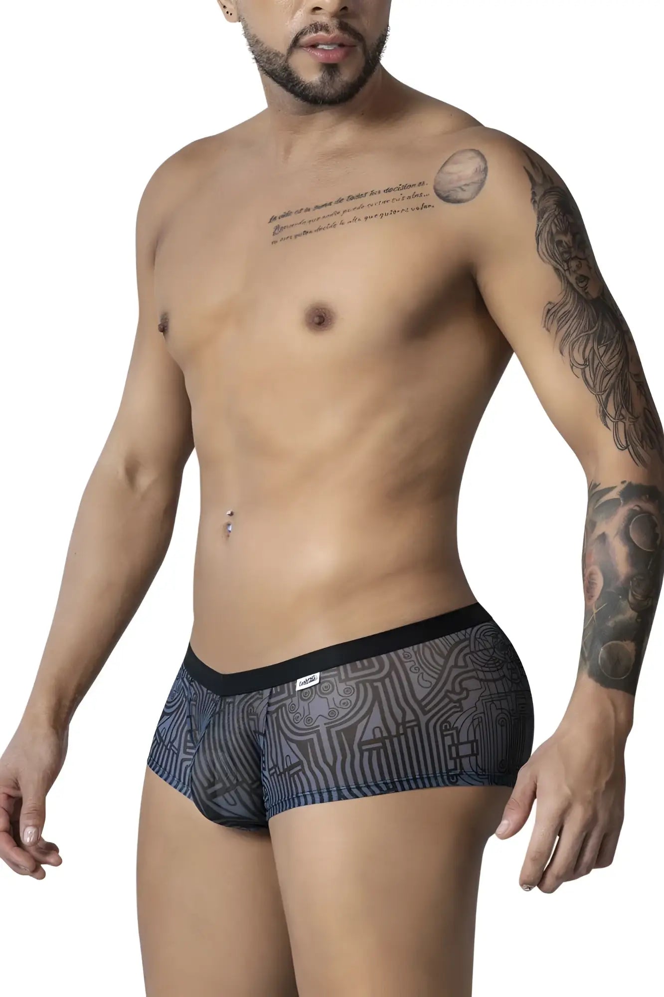 Dark blue patterned candy man 99873 egyptian trunks men’s briefs with black elastic waistband in gray black color